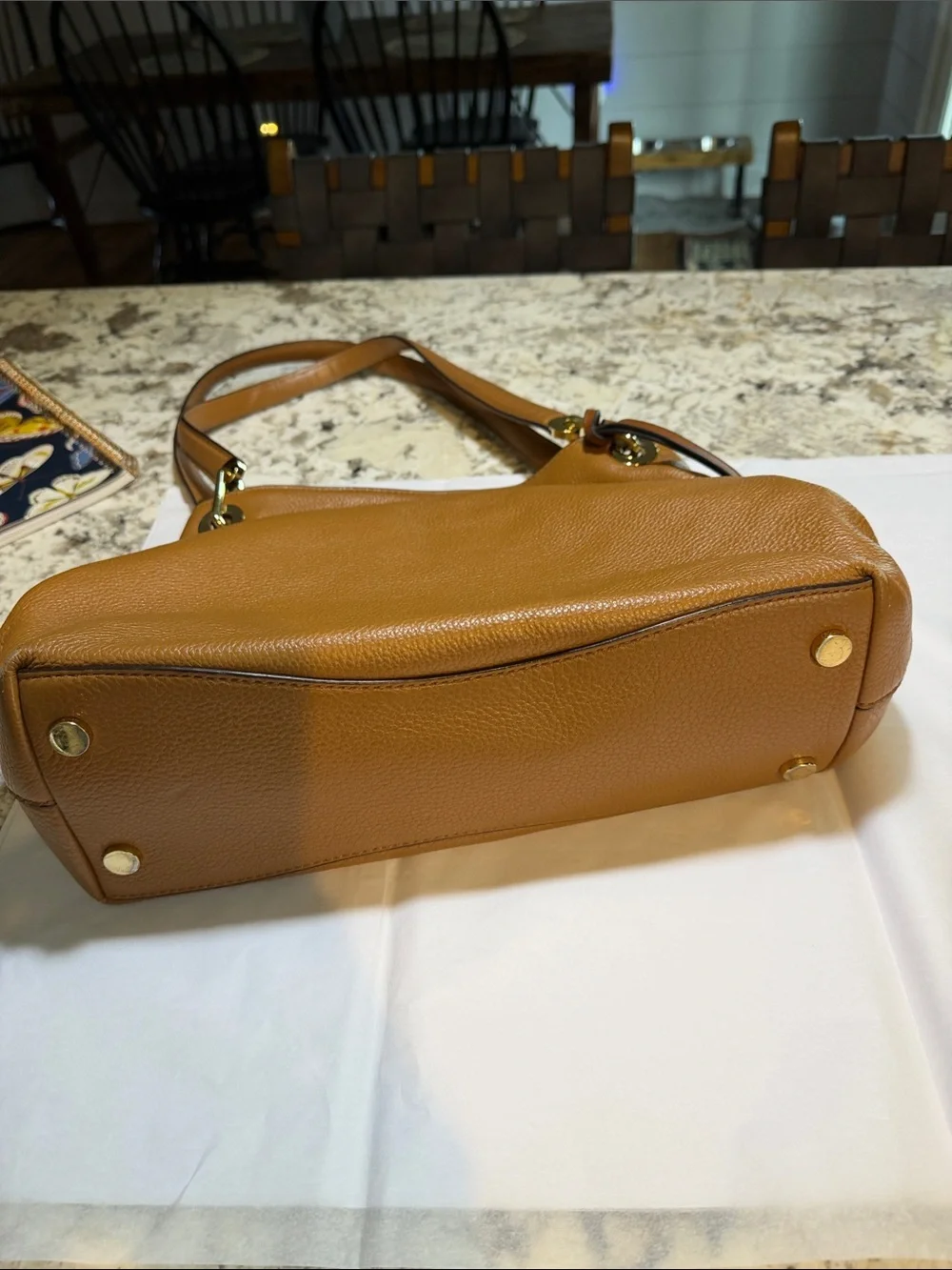 Michael Kors Cognac Pebbled Leather Shoulder Tote with Gold Hardware